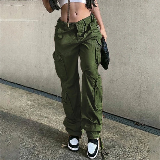 Streetwear Pockets Wide Leg High Waist Straight Trousers