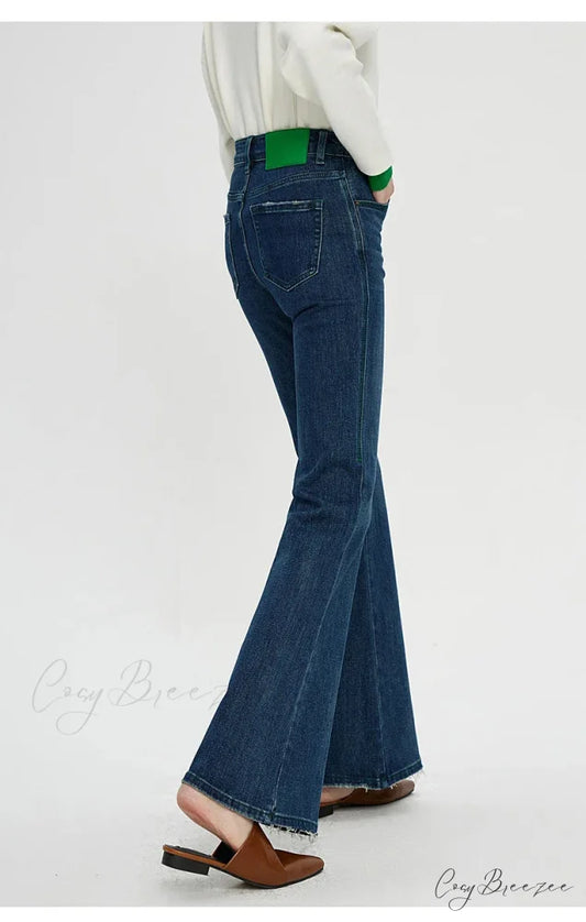 Stretch Flare High Waist Slim Flare Ladies Casual Streetwear Denim Jean Blue / 25