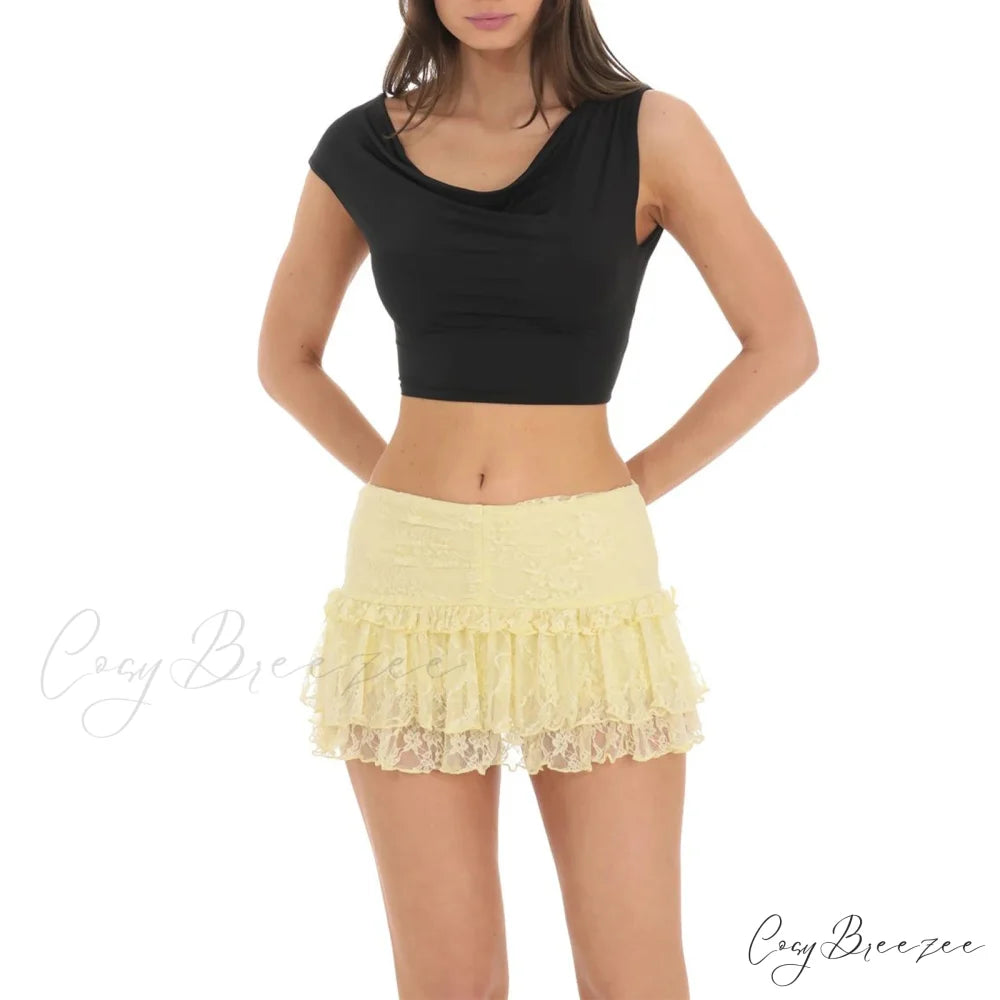 Stretch High Waist Flounce Skirt Yellow / S skirts-250223