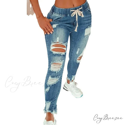 Stretch High Waist Ripped Washed Slim Skinny Pencil Denim Jean