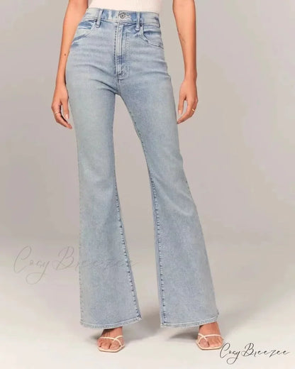 Stretch High Waist Slimming Skinny Flare Women’s Casual Fashion Slim fit Small Summer 2024 New Jean Light blue / S