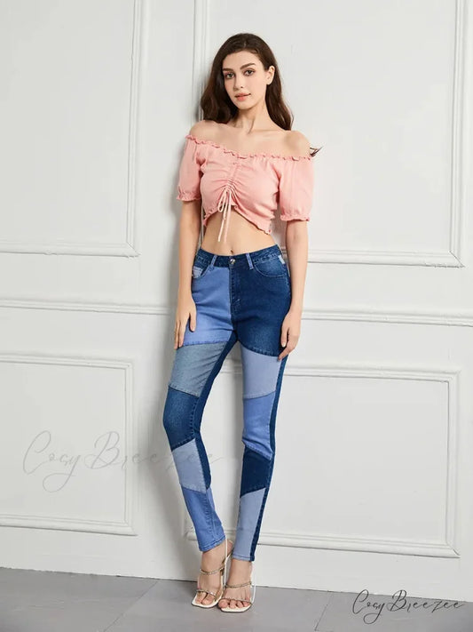 Stretch Patchwork Slim Fashion Vintage Streetwear Denim Jean