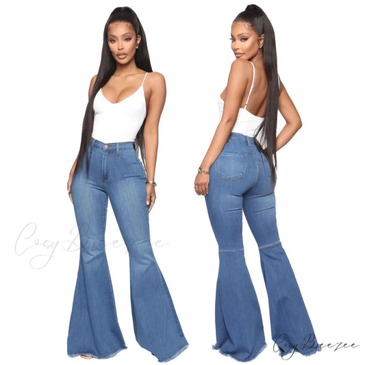 Stretch Slim Flare for Women Pink Bell Bottom 2024 High Waist Skinny Boot-cut Denim Woman Jean Blue / S