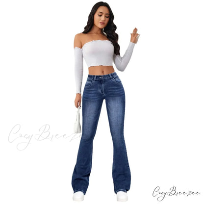 Stretch Slim Retro High Waist Stitching Washed Bell-Bottom Fashionable Stylish Elegant Jean