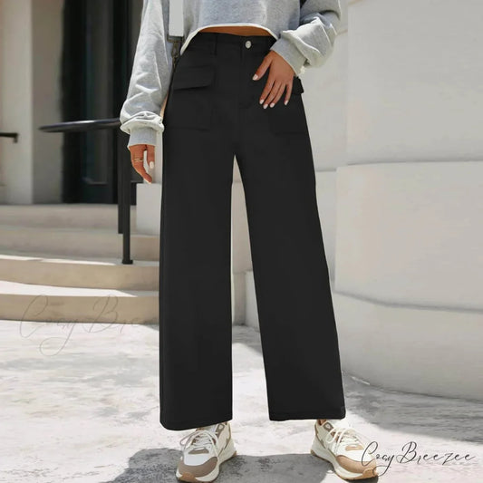 Stretch Waist Baggy Cargo Wide Leg Jeans Black / XS