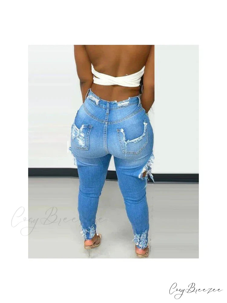 Stretchy Ripped High waisted Women Skinny Autumn Winter Female Denim Jean