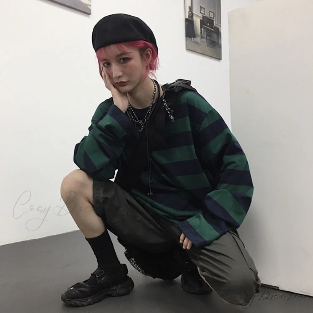 Stripe Long Grunge Arm Tee