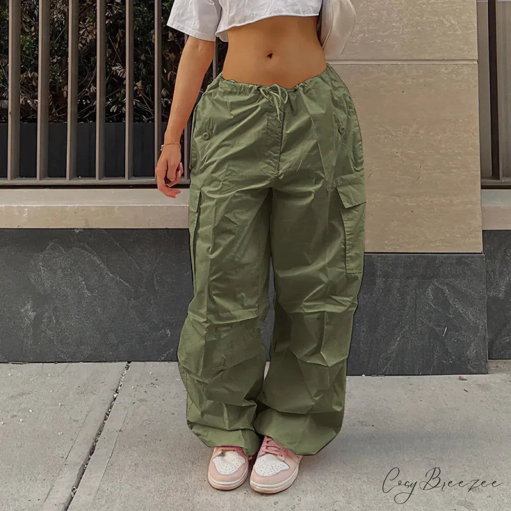 Stripe Pull-Tie Spacious Casual Sweatpant Pant army green / L pant-250223