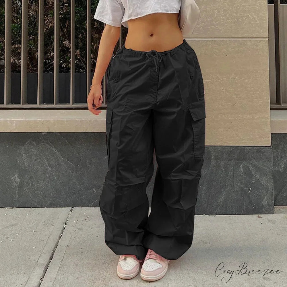 Stripe Pull-Tie Spacious Casual Sweatpant Pant Black / L pant-250223
