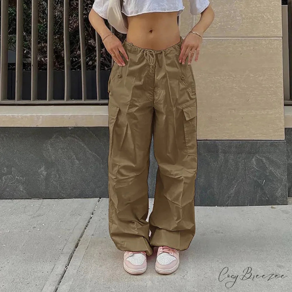 Stripe Pull-Tie Spacious Casual Sweatpant Pant khaki / L pant-250223