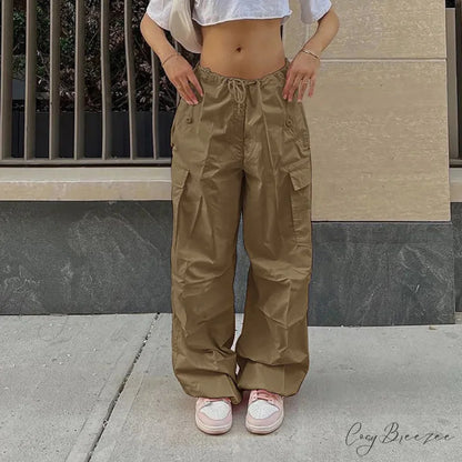 Stripe Pull-Tie Spacious Casual Sweatpant Pant khaki / L pant-250223