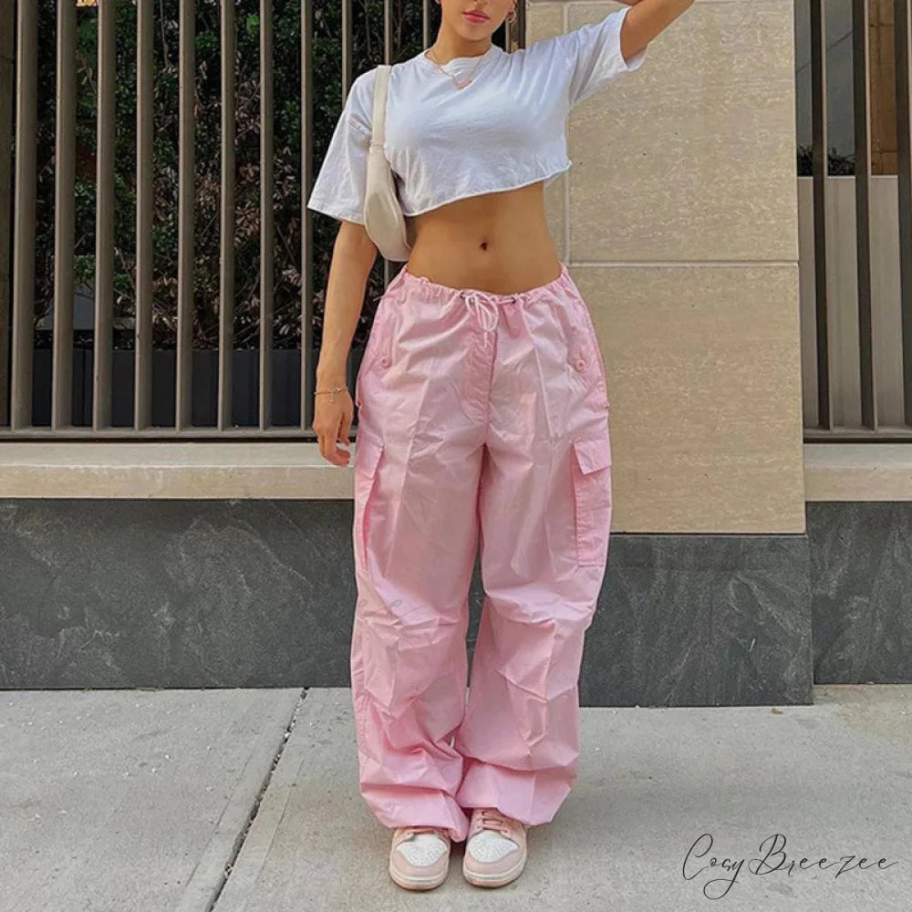 Stripe Pull-Tie Spacious Casual Sweatpant Pant Pink / L pant-250223