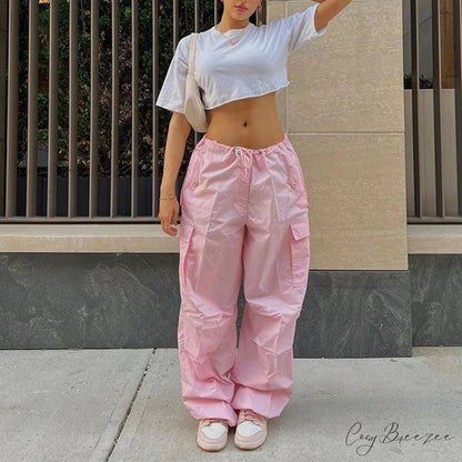 Stripe Pull-Tie Spacious Casual Sweatpant Pant Pink / L pant-250223