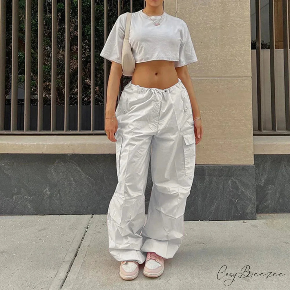 Stripe Pull-Tie Spacious Casual Sweatpant Pant White / L pant-250223