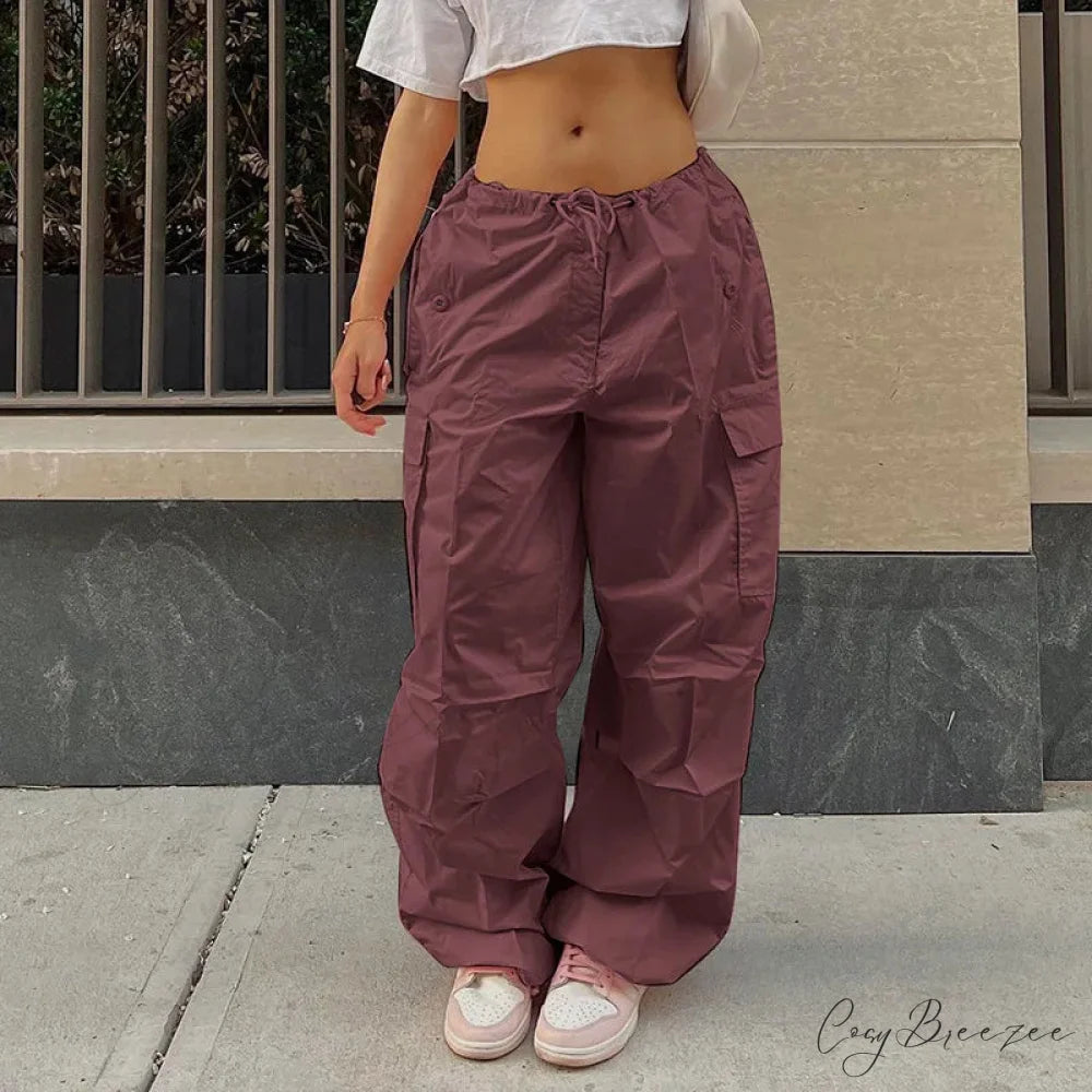 Stripe Pull-Tie Spacious Casual Sweatpant Pant wine red / L pant-250223