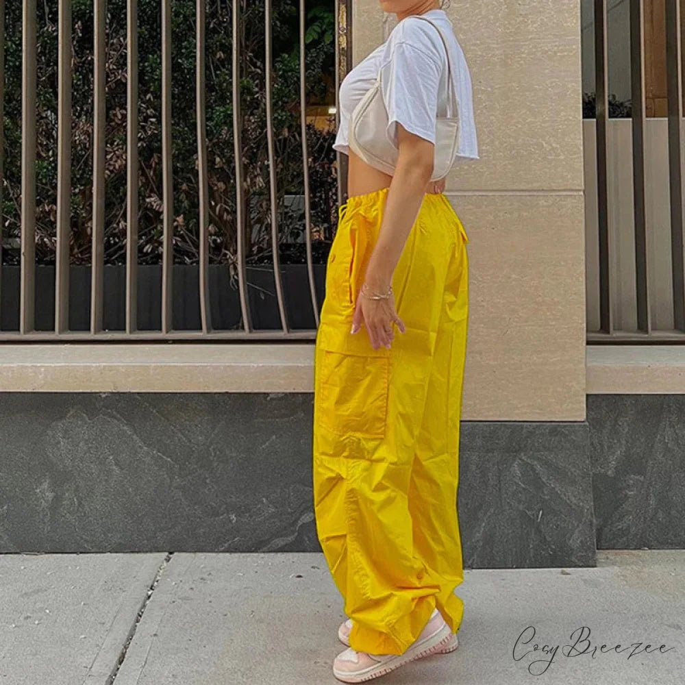 Stripe Pull-Tie Spacious Casual Sweatpant Pant Yellow / L pant-250223