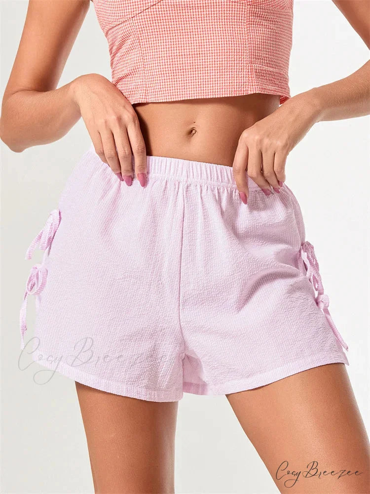 Striped Bow Tie-Up Split Shorts short-250223