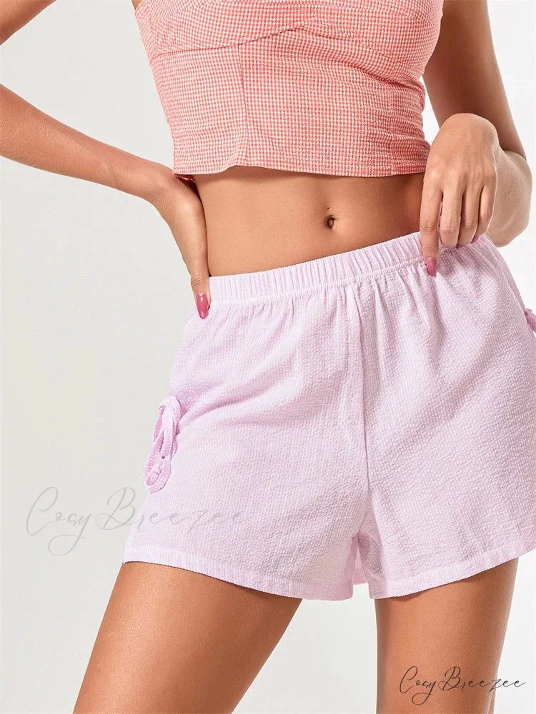 Striped Bow Tie-Up Split Shorts short-250223