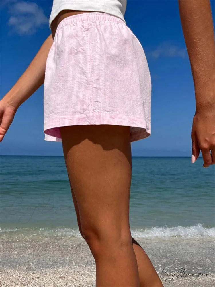 Striped Button Loose Pajama Shorts short-250223