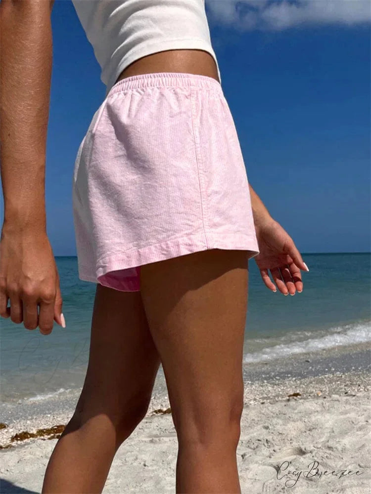 Striped Button Loose Pajama Shorts short-250223