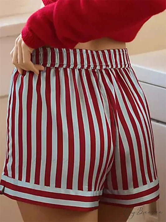 Striped Button Straight-Leg Shorts short-250223