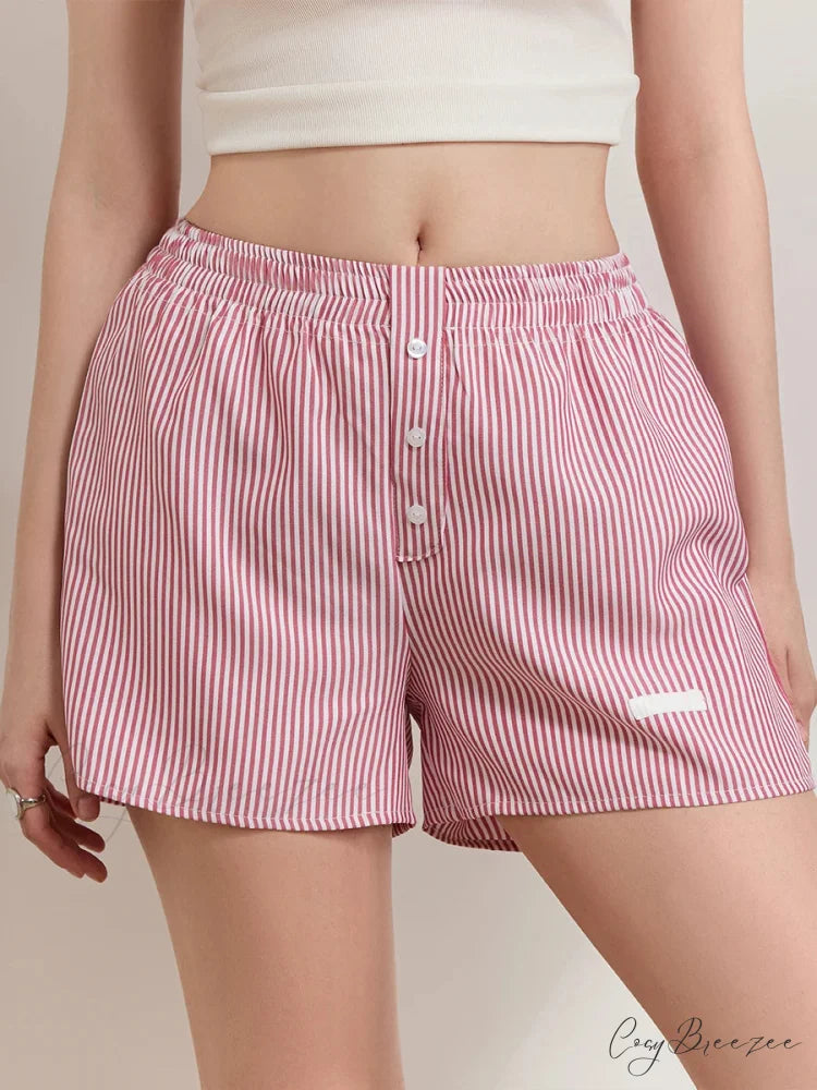 Striped Button Wide-Leg Lounge Shorts short-250223
