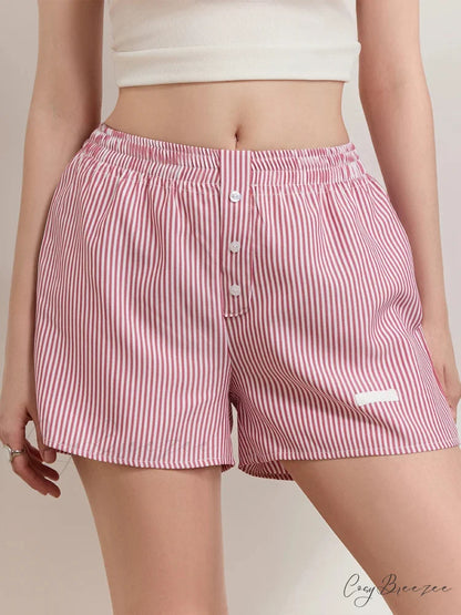 Striped Button Wide-Leg Lounge Shorts short-250223