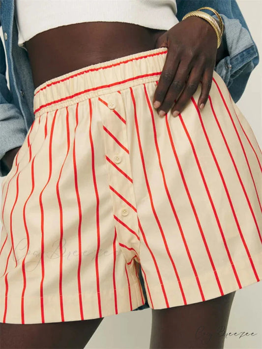 Striped Button Wide-Leg Shorts orage / S short-250223