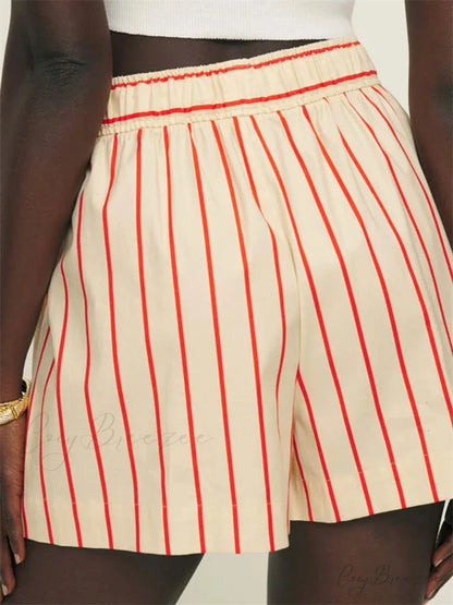 Striped Button Wide-Leg Shorts short-250223