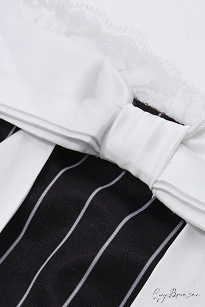 Striped Cami Dress with Lace Straps and Bow-tie