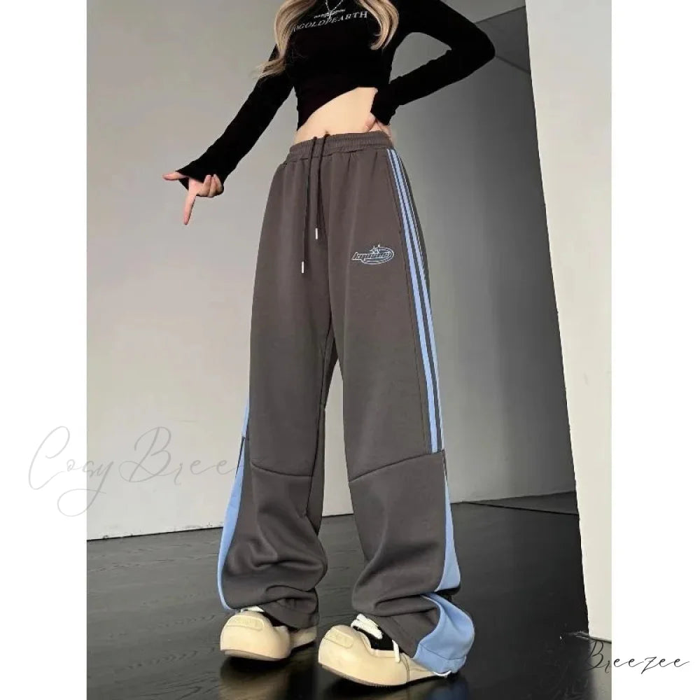 Striped Cargo Sweatpants Casual Pants Gray / M pants-241228