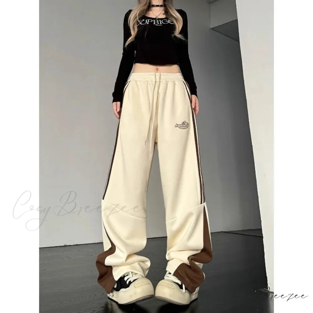 Striped Cargo Sweatpants Casual Pants white / M pants-241228