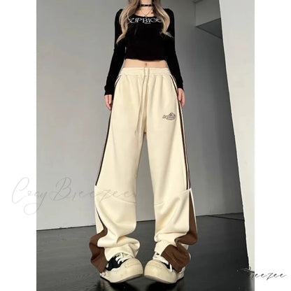 Striped Cargo Sweatpants Casual Pants white / M pants-241228