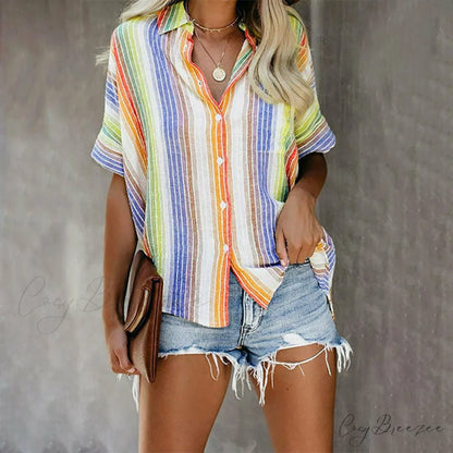 Striped Casual Colorful in Blouse Design Multicolor / S