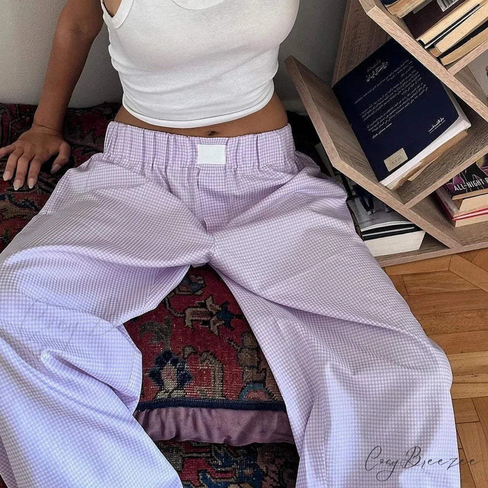 Striped Casual Preppy Everyday Wear Pant PURPLE / S pant-250223