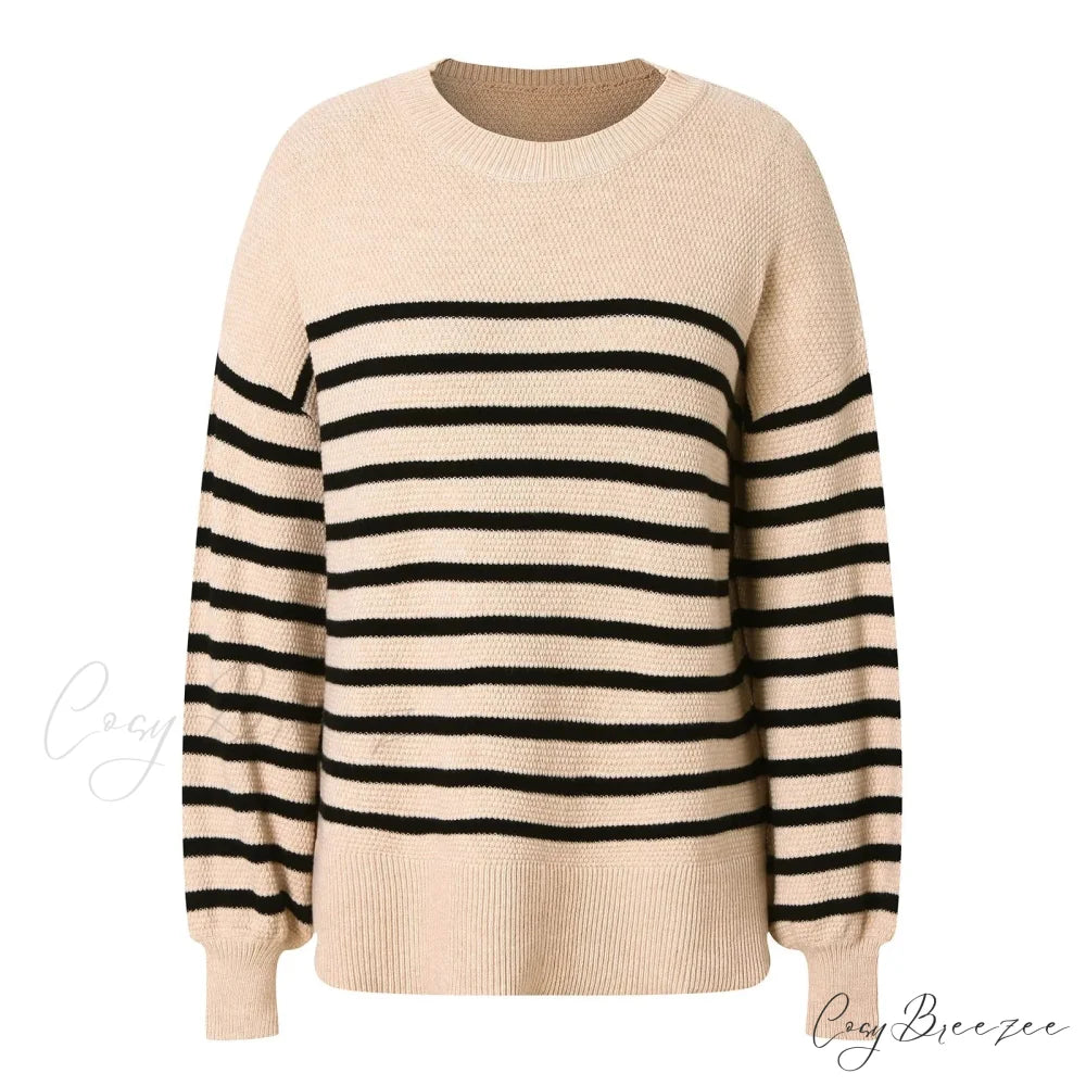 Striped Cozy Casual Knitting Loose Long Sleeve Comfortable Stylish Autumnal Sweater