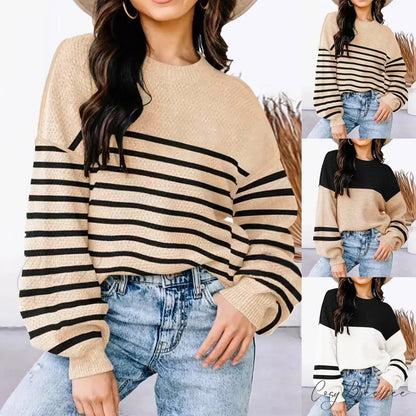 Striped Cozy Casual Knitting Loose Long Sleeve Comfortable Stylish Autumnal Sweater