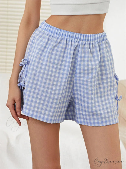 Striped Cutout Tie-Up Bow Shorts blue / S short-250223
