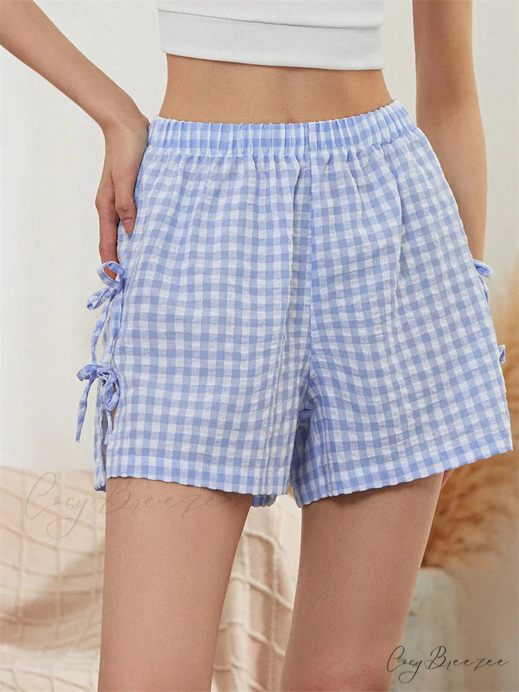 Striped Cutout Tie-Up Bow Shorts short-250223