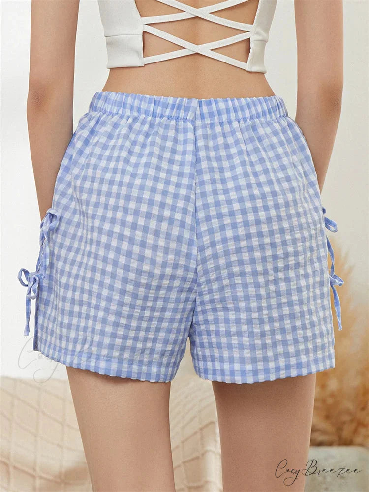 Striped Cutout Tie-Up Bow Shorts short-250223