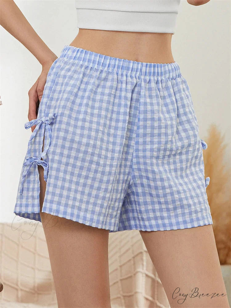 Striped Cutout Tie-Up Bow Shorts short-250223