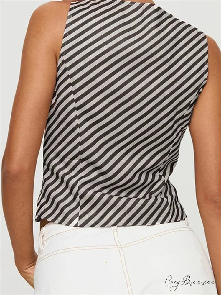 Striped Deep V-neck Tie-up Office Crop Top croptop-250126