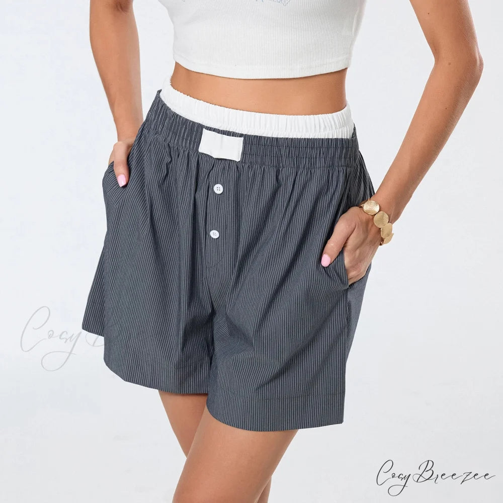 Striped Double-Layered Pajama Shorts Black / S