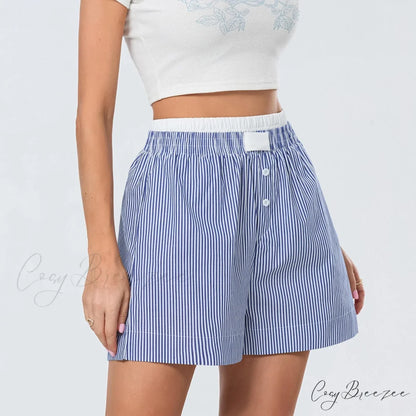 Striped Double-Layered Pajama Shorts Blue / S