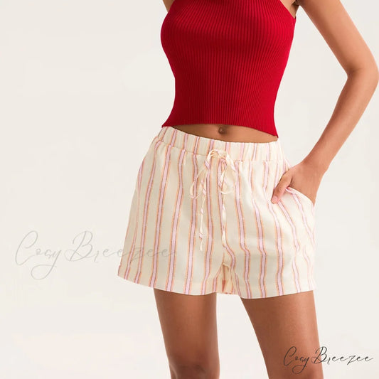 Striped Drawstring Pocket Shorts Pink / S short-250223