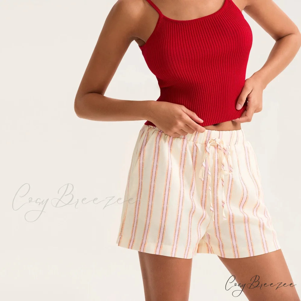 Striped Drawstring Pocket Shorts short-250223