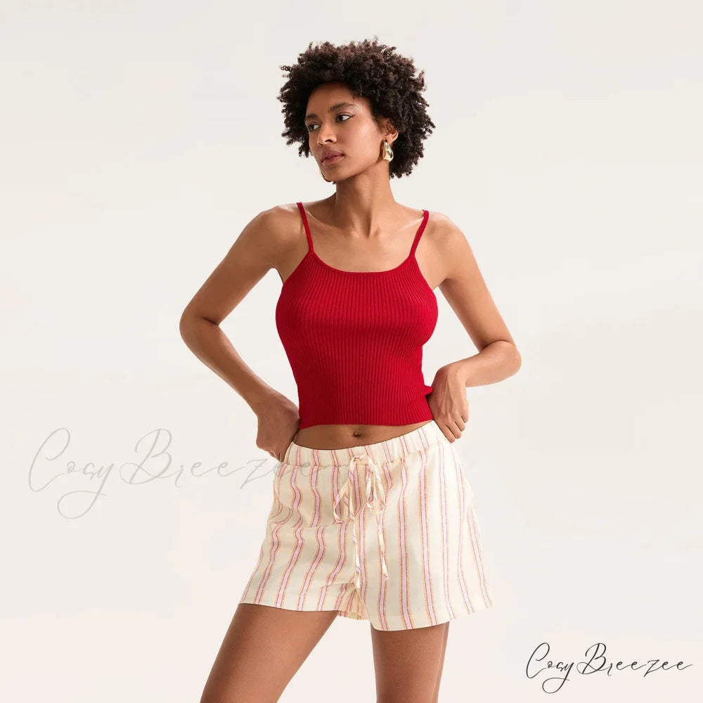 Striped Drawstring Pocket Shorts short-250223