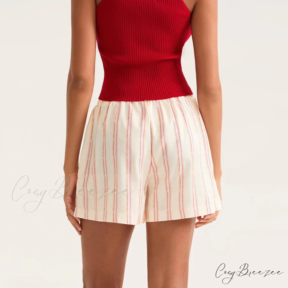 Striped Drawstring Pocket Shorts short-250223