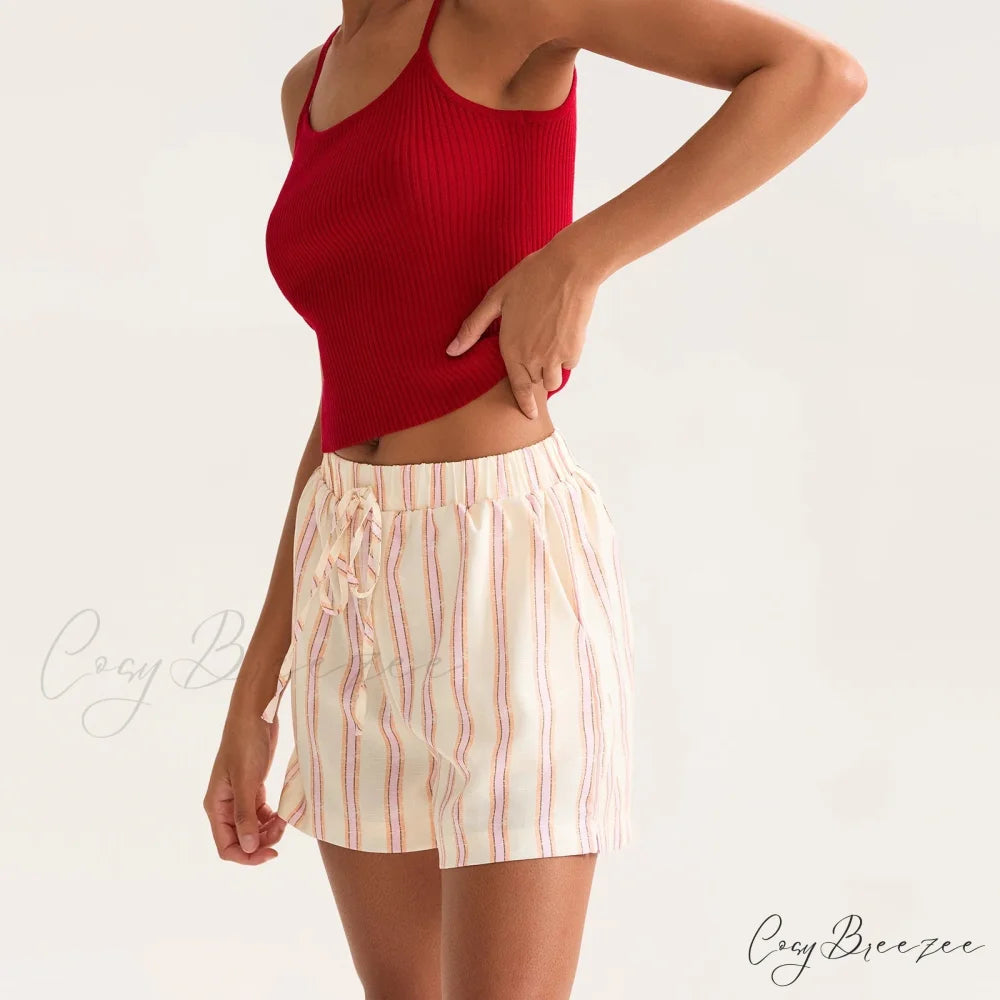 Striped Drawstring Pocket Shorts short-250223