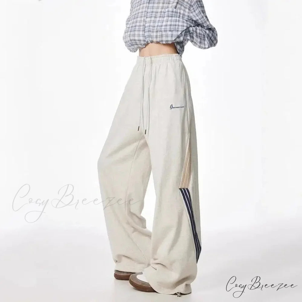 Striped Drawstring Vintage High Waist Pants GRAY / M pants-241228